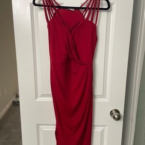Red spaghetti strap midi dress